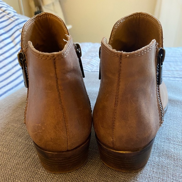 Lucky Brand Womens 6 Brown Burklee Zip Ankle Leather Booties Stacked Block Heel - Picture 4 of 6